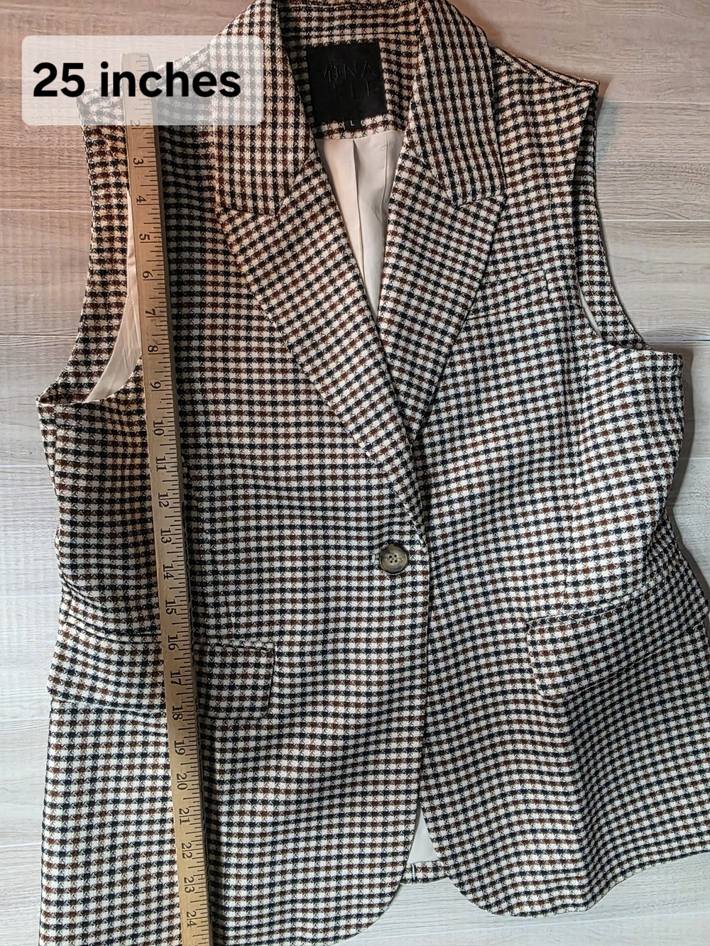 NWOT Mina Self Y2K Blazer Vest in Brown and Cream sz Large - Picture 6 of 9